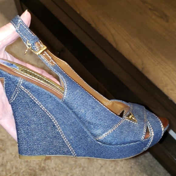 New Guess Tilden Denim Wedge Sandal Size 7.5 - Picture 9 of 14